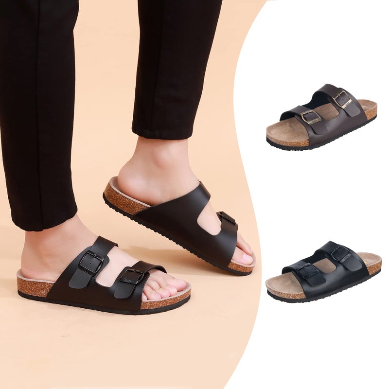 WTW Men's Cork Footbed Sandals Slip on Beach Slide Slipper Shoes with Adjustable Metal Buckle Strap for Men Causal Style - Image 2